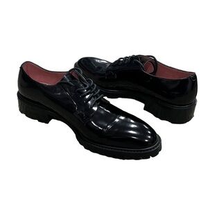 Pedder Red Black Patent Chunky Heel Lace Up Loafers Size 37 Women's